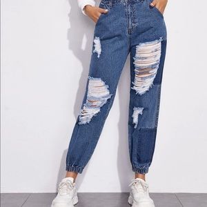 Patch dyed ripped jeans